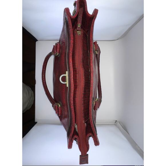 Red Vintage Bueno Croc Style Handbag‎ Handle Kelly Style Gold Hardware - Picture 7 of 16